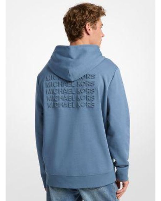 Michael Kors Blue Embossed Logo Cotton Blend Hoodie for men