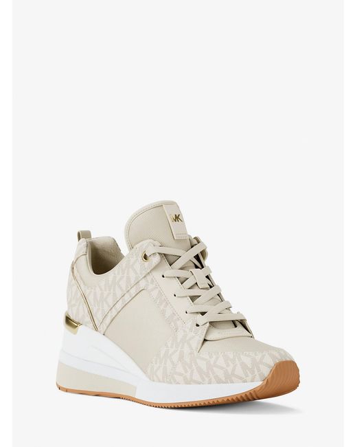 Michael Kors Outlet White Mk Georgie Signature Logo Trainer