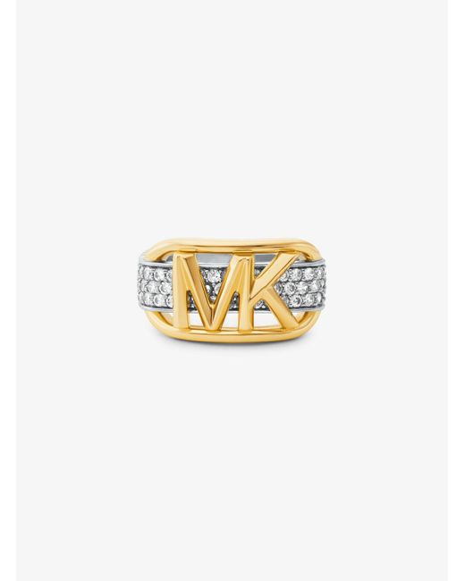 Michael Kors White Precious Metal-plated Sterling Silver Pavé Empire Logo Ring