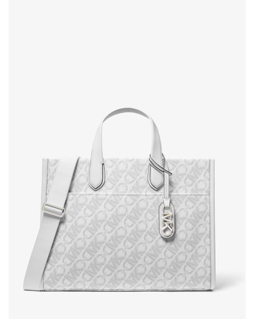 Michael Kors White Gigi Large Empire Signature Logo Tote Bag