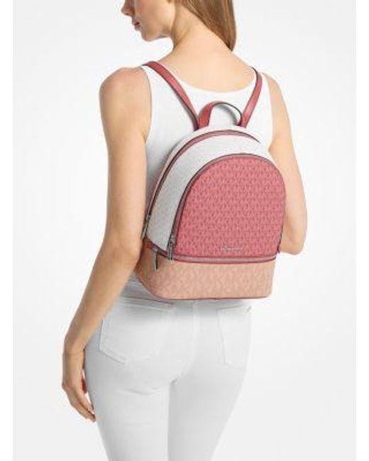 Michael Kors Pink Rhea Medium Color-Block Signature Logo Backpack
