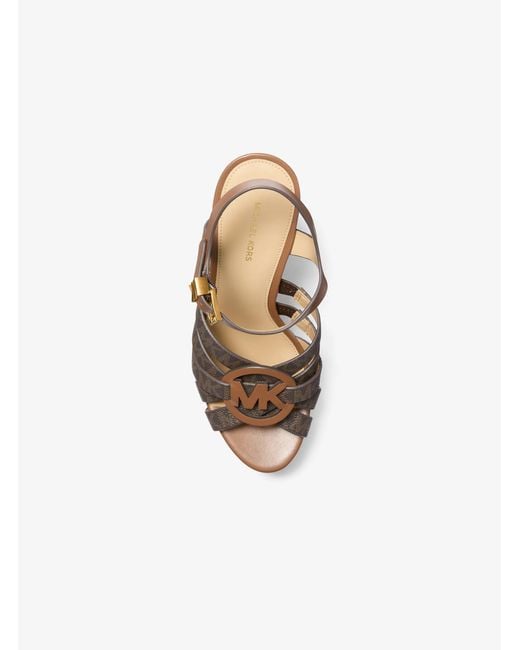 MICHAEL Michael Kors Natural Erika Leather And Signature Logo Wedge Sandal