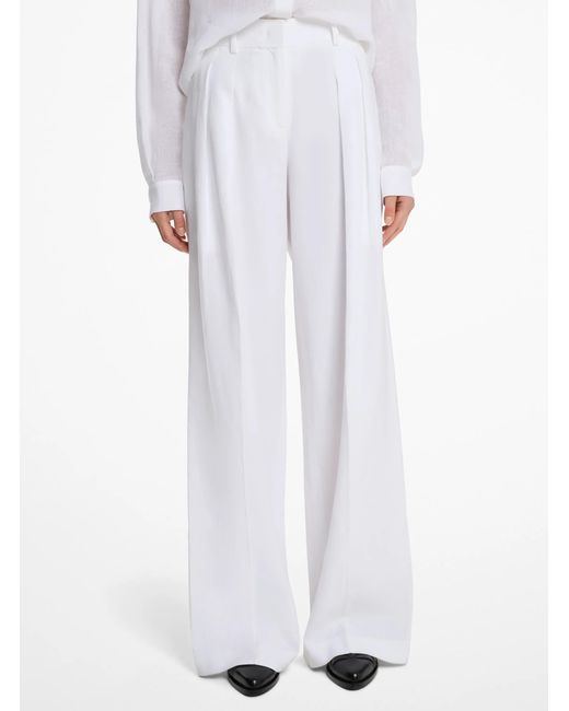 Michael Kors White Sandwashed Linen Pleated Slouch Trousers