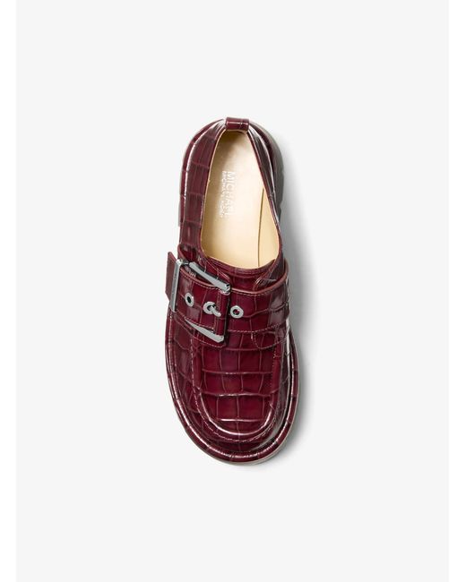 MICHAEL Michael Kors Red Mk Colby Crocodile Embossed Leather Loafer