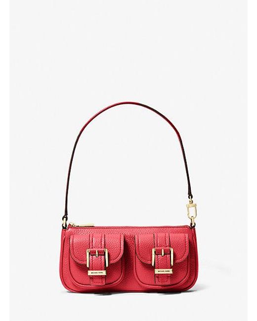 Michael Kors Red Mk Zoe Small Pebbled Leather Pochette