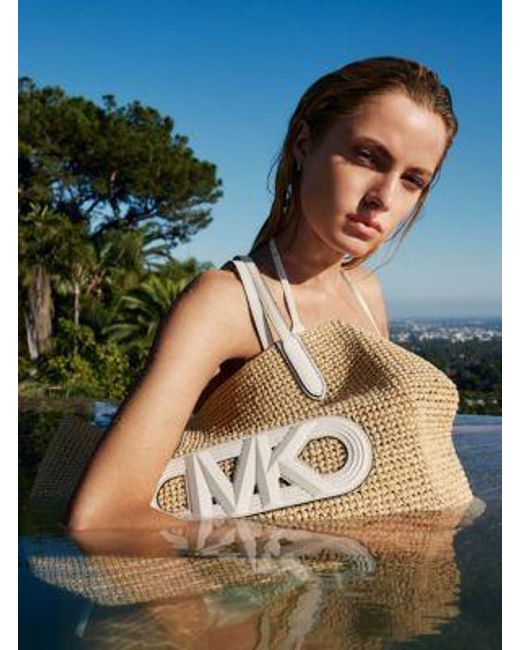 MICHAEL Michael Kors White Eliza Extra-large Empire Logo Straw Tote Bag