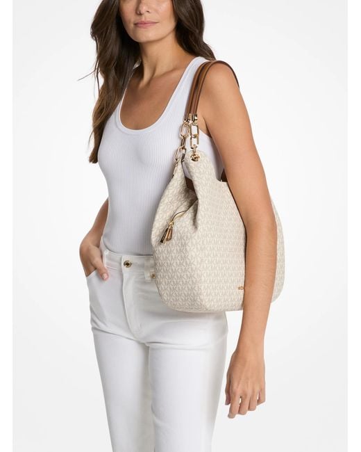 MICHAEL Michael Kors White Mk Lillie Large Logo Shoulder Bag