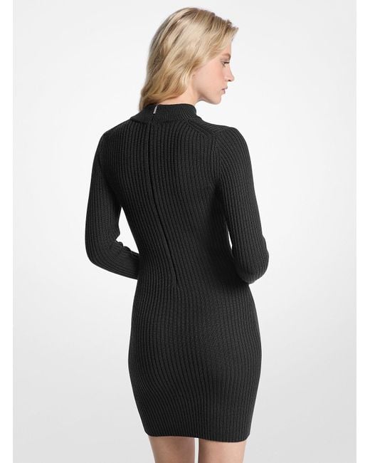 Mk Robe Côtelée À Col Cheminée En Laine Extensible Michael Kors en coloris Black