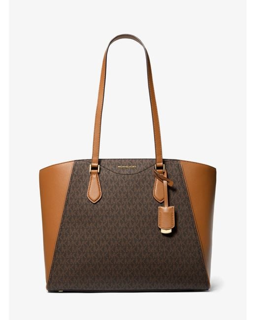 MICHAEL Michael Kors Brown Taryn Large Signature Logo And Leather Tote Bag