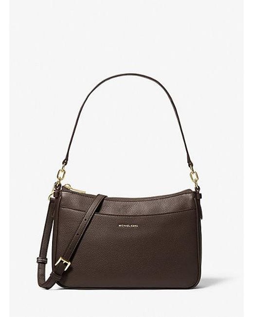 Michael Kors Brown Jet Set Medium Pebbled Leather Convertible Crossbody Bag