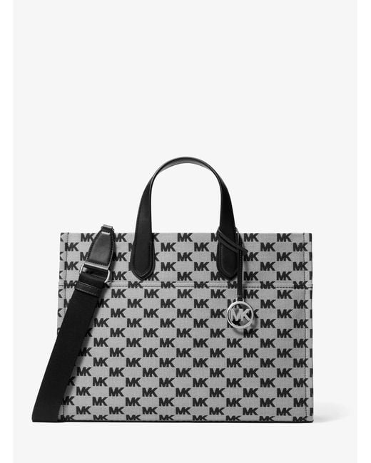 Michael Kors Outlet Gray Mk Gigi Large Logo Jacquard Large Tote Bag