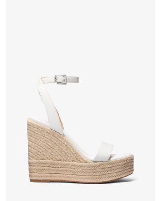 Michael Kors White Leighton Leather Wedge Sandal