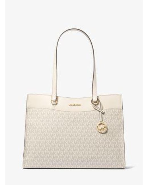 Michael Kors Natural Jet Set Large Signature Logo Tote Bag