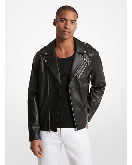 Michael Kors Black Leather Moto Jacket for men