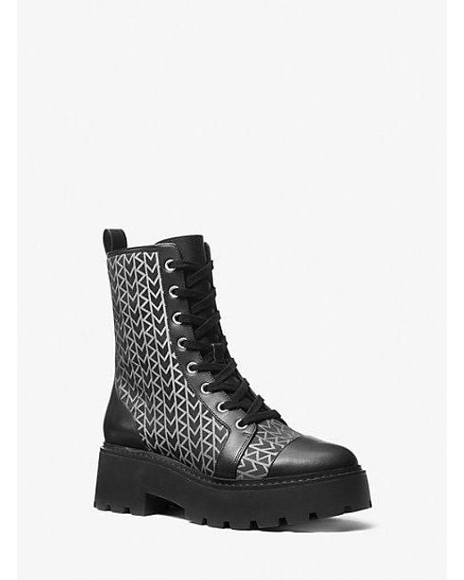 Michael Kors Black Blake Mk2000 Logo Jacquard Combat Boot