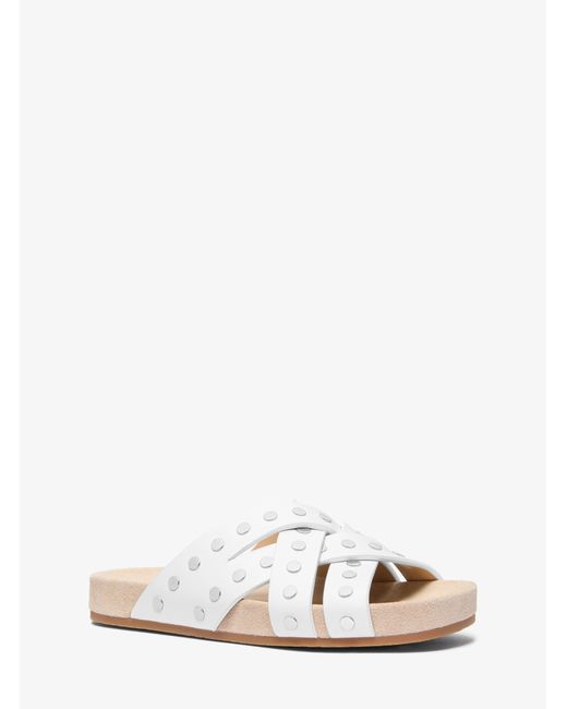 MICHAEL Michael Kors White Irene Studded Leather Flat Sandal