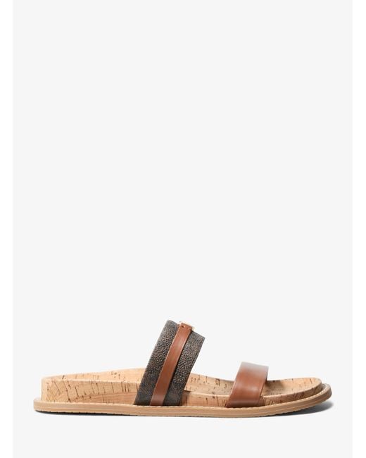 MICHAEL Michael Kors Brown Mk Mandy Signature Logo Flat Sandal