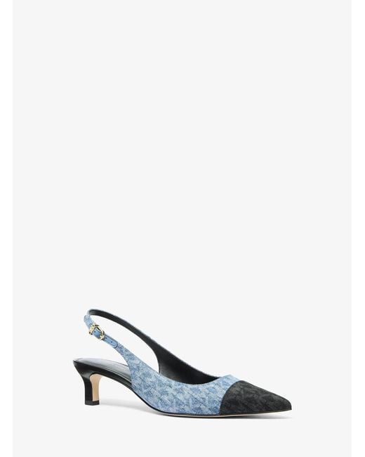 MICHAEL Michael Kors White Mk Amara Signature Logo Print Denim Slingback Pump