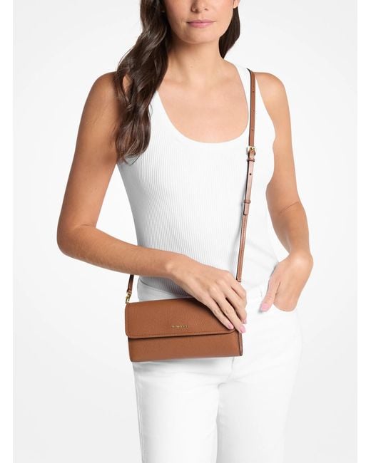 Michael Kors Brown Jet Set Small Pebbled Leather Smartphone Crossbody Bag