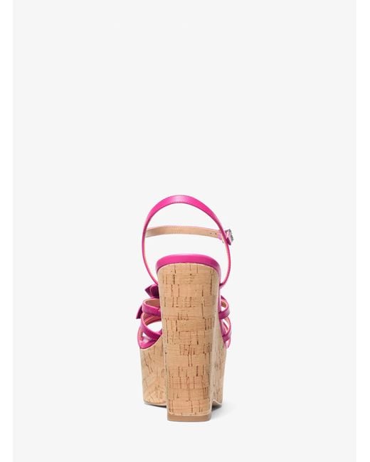 Michael Kors Pink Mk Jacie Floral Embellished Leather Wedge Sandal