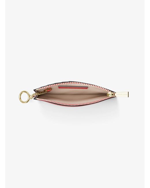 MICHAEL Michael Kors Pink Mk Jet Set Small Two-Tone Pebbled Leather Card Case
