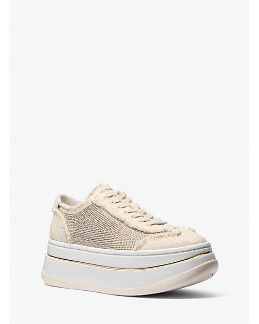 Michael Kors White Hayes Embellished Linen Blend Sneaker
