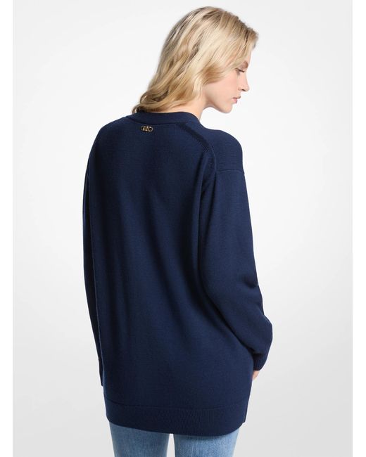 MICHAEL Michael Kors Blue Mk Oversized Wool Cardigan