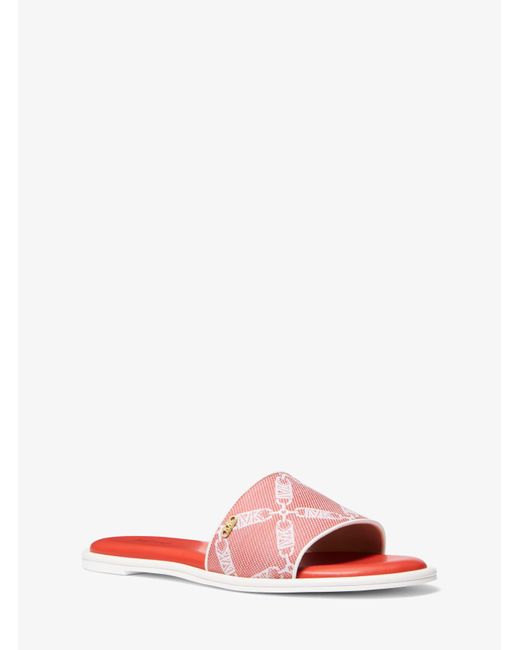 Michael Kors Pink Saylor Empire Logo Jacquard Slide Sandal