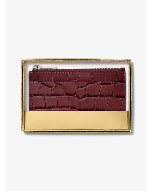 MICHAEL Michael Kors Purple Mk Jet Set Small Crocodile Embossed Leather Card Case