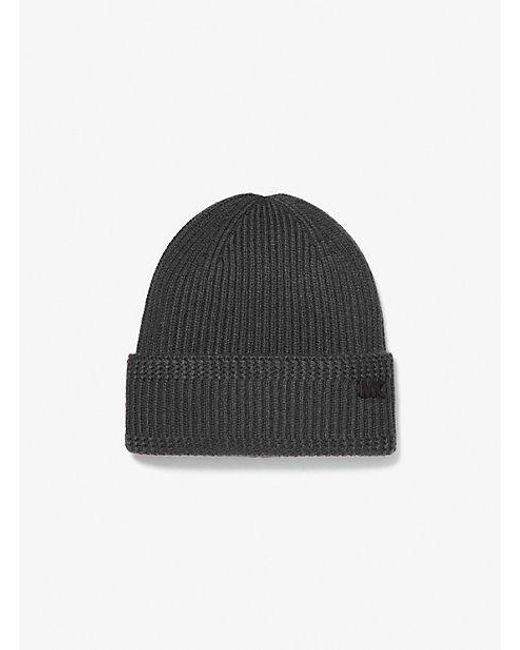 Michael Kors Black Ribbed Knit Beanie Hat for men