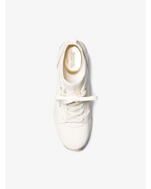 Michael Kors White Mk Georgie Textured Knit And Leather Trainer