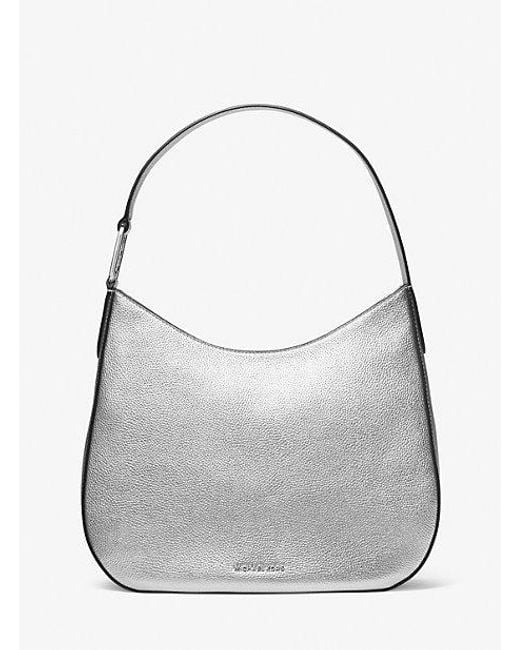 Michael Kors Gray Kensington Large Metallic Leather Hobo Shoulder Bag