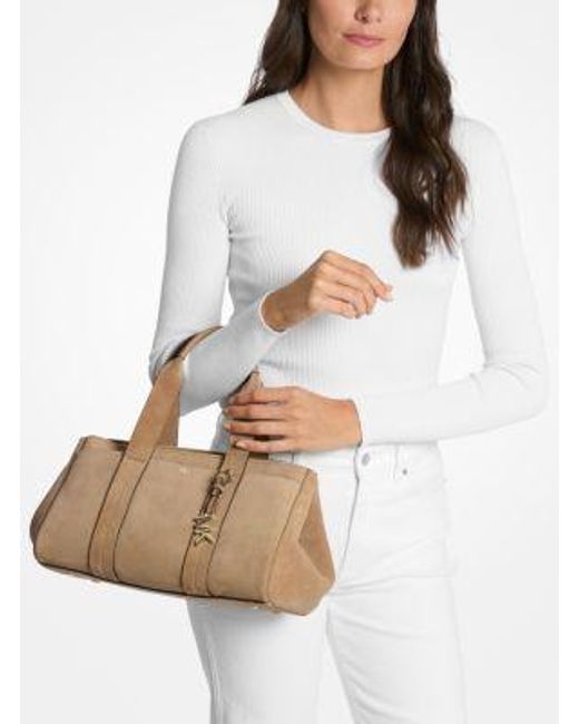 Michael Kors Natural Romee Small Suede Satchel