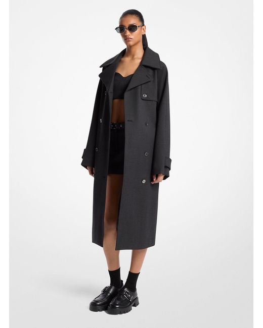 MICHAEL Michael Kors Black Stretch Wool Blend Trench Coat