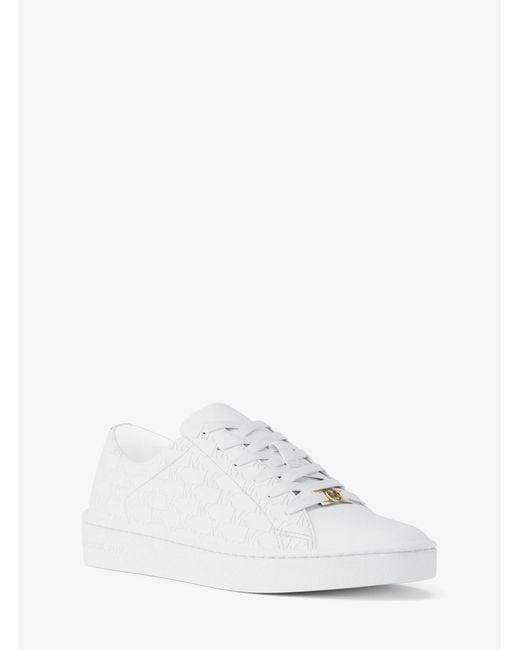 MICHAEL Michael Kors White Mk Keating Logo Embossed Leather Trainers