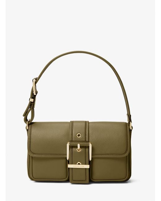 Michael Kors Green Mk Colby Medium Leather Shoulder Bag