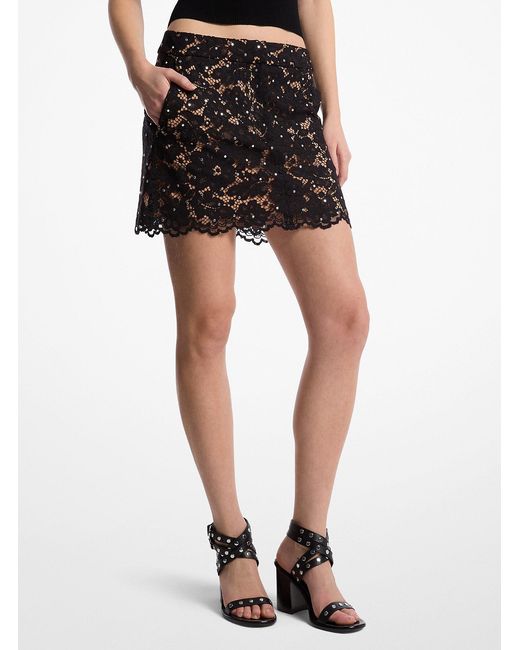 Mk Mini-Jupe En Dentelle Tressée Fleurie À Clous MICHAEL Michael Kors en coloris Black