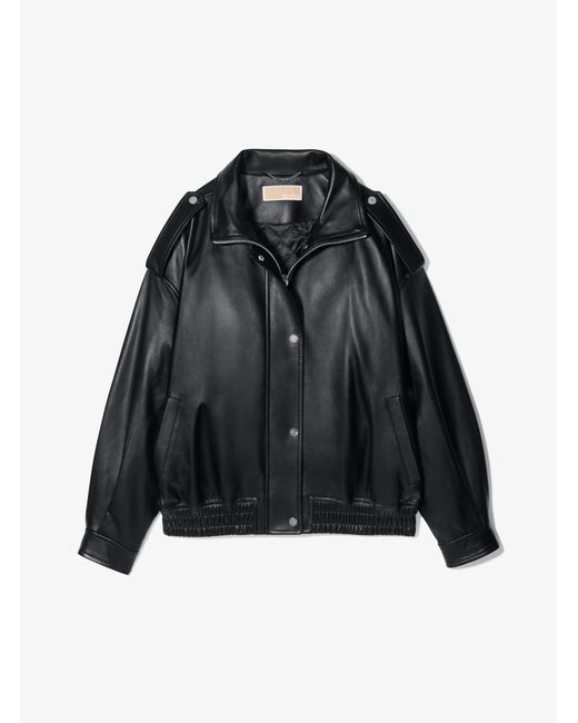 MICHAEL Michael Kors Black Oversized Leather Blouson Jacket