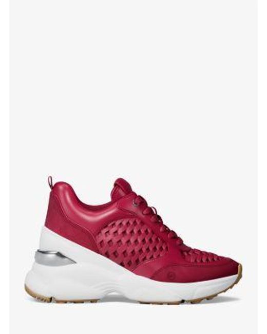 Michael Kors Red Katrina Woven Wedge Trainer