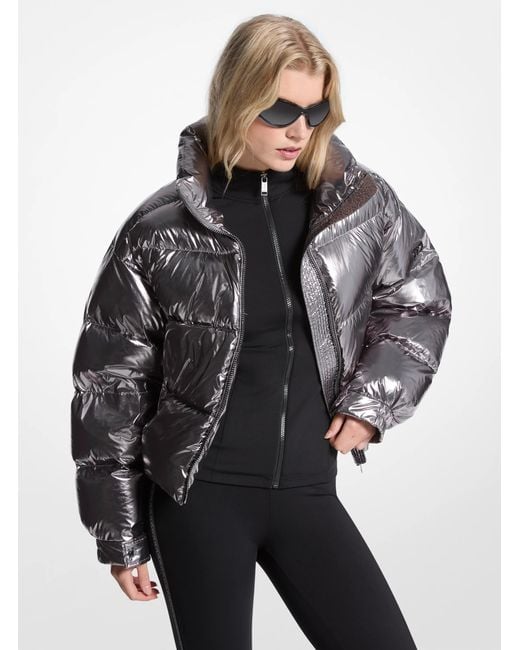 MICHAEL Michael Kors Gray Metallic Nylon Ciré Puffer Jacket