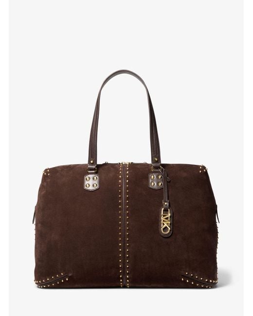Michael Kors Brown Astor Extra-large Studded Suede Weekender Bag