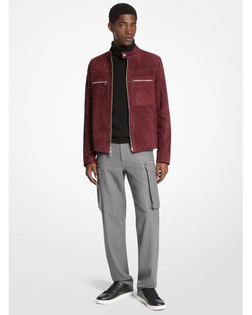Michael Kors Red Suede Double Zip Pocket Racer Jacket for men