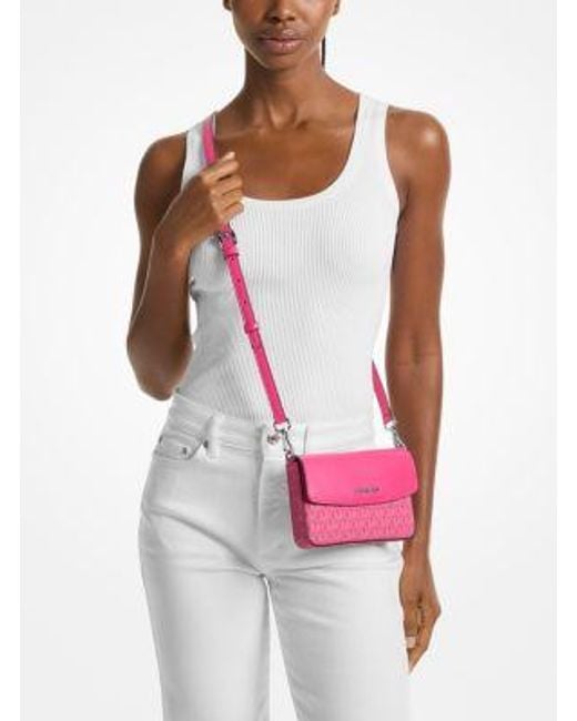 Michael Kors Pink Jet Set Large 2-In-1 Pebbled Leather Tote Bag