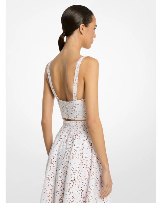 Michael Kors White Mk Floral Cotton Eyelet Bustier Top
