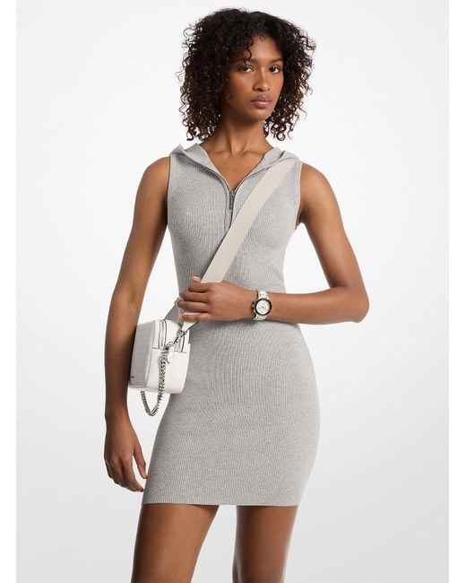 Mk Robe À Capuche En Viscose Extensible Côtelée MICHAEL Michael Kors en coloris White