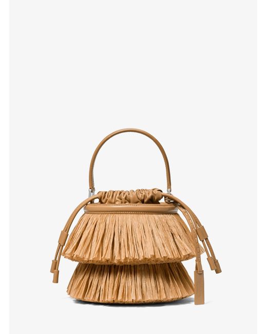 Michael Kors Natural Ischia Mini Leather And Fringe Bucket Bag