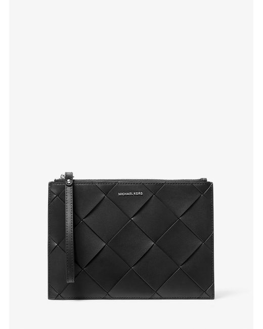 MICHAEL Michael Kors Black Jet Set Travel Extra-Large Woven Leather Wristlet