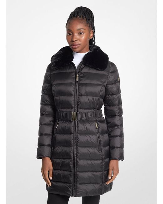 MICHAEL Michael Kors Packable Quilted Puffer Coat with Faux Fur in