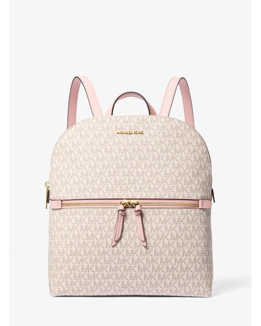 Michael Kors Outlet Natural Mk Dallas Medium Signature Logo Backpack