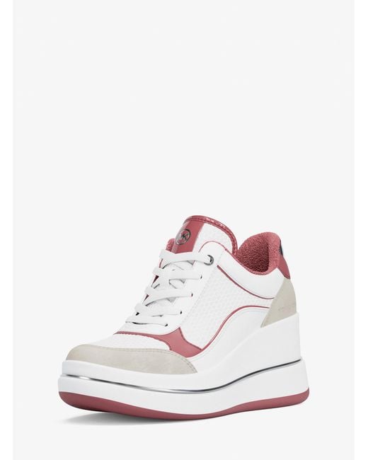 MICHAEL Michael Kors White Mk Emmy Mixed-Media Wedge Trainer
